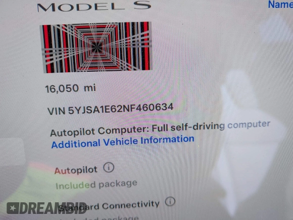2022 Tesla Model S Plaid with VIN 5YJSA1E62NF460634, listed as a IAAI auction lot 41372644 with 16,050 mi miles and . Bid and sale history available at DreamBid. Image 15.