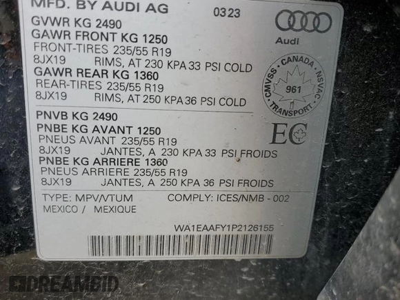 2023 Audi Q5 S line Premium Plus с VIN WA1EAAFY1P2126155, выставлен на аукционе Copart как лот 60407635 с пробегом 74 033 миль миль и Чистый • Clean title. История ставок и продаж доступна на DreamBid. Изображение 13.