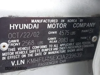 2003 Hyundai XG350 with VIN KMHFU45EX3A239639, listed as a IAAI auction lot 41473400 with 273,972 mi miles. Bid and sale history available at carsss.com. Image 9.