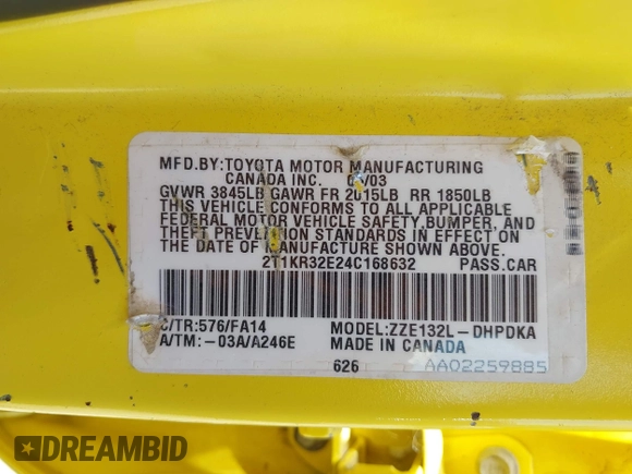 2004 Toyota Matrix Std z VIN 2T1KR32E24C168632, wystawiony jako IAAI lot #42272793 z przebiegiem 151 071 mil mil oraz . Historia ofert i sprzedaży dostępna na DreamBid. Obrazek 9.