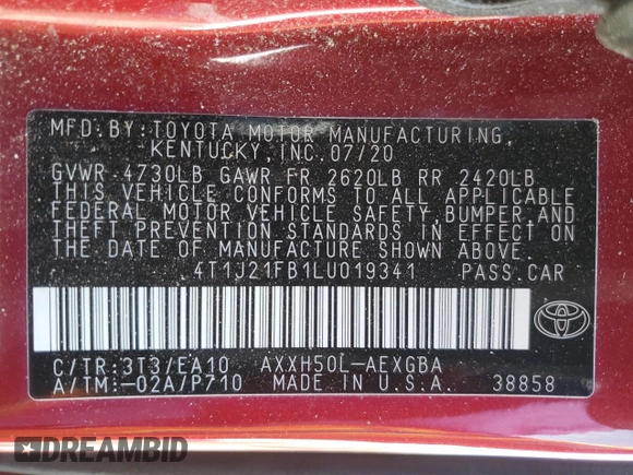 2020 Toyota Avalon Hybrid XLE z VIN 4T1J21FB1LU019341, wystawiony jako Copart lot #53909195 z przebiegiem 119 428 mil mil oraz Szkoda całkowita • Salvage title. Historia ofert i sprzedaży dostępna na DreamBid. Obrazek 12.
