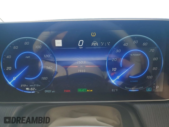 2023 Mercedes-Benz EQS with VIN 4JGDM2EB7PA017079, listed as a Copart auction lot 57424574 with 7,910 mi miles and Salvage Title. Bid and sale history available at carsss.com. Image 9.
