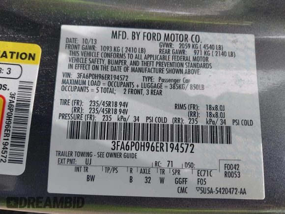 2014 Ford Fusion SE with VIN 3FA6P0H96ER194572, listed as a IAAI auction lot 42205451 with 207,187 mi miles and . Bid and sale history available at carsss.com. Image 9.