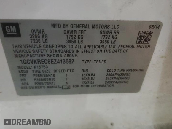 2014 Chevrolet Silverado 1500 LT with VIN 1GCVKREC8EZ413682, listed as a Copart auction lot 50869935 with 140,224 mi miles and Salvage Title. Bid and sale history available at DreamBid. Image 12.