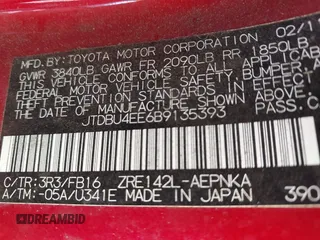 2011 Toyota Corolla L with VIN JTDBU4EE6B9135393, listed as a IAAI auction lot 42161648 with 267,437 mi miles. Bid and sale history available at carsss.com. Image 9.