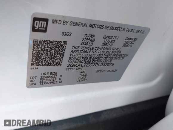 2023 GMC Terrain SLE with VIN 3GKALTEG7PL237976, listed as a IAAI auction lot 42165476 with 28,667 mi miles and . Bid and sale history available at carsss.com. Image 9.