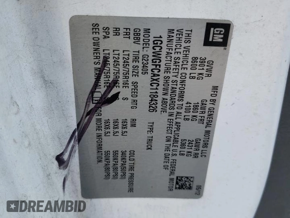 2012 Chevrolet Express Cargo z VIN 1GCWGFCAXC1184326, wystawiony jako Copart lot #88801015 z przebiegiem 393 415 mil mil oraz Szkoda całkowita • Salvage title. Historia ofert i sprzedaży dostępna na DreamBid. Obrazek 13.
