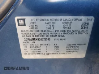 2016 GMC Terrain SLE with VIN 2GKALNEK0G6329516, listed as a Copart auction lot 85794194 with 188,592 mi miles and Salvage Title. Bid and sale history available at carsss.com. Image 13.