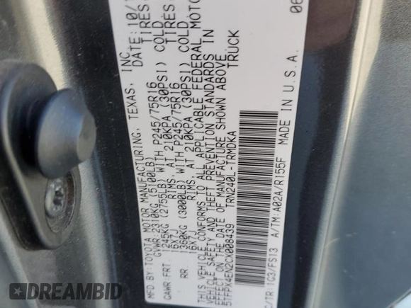 2012 Toyota Tacoma with VIN 5TFPX4EN2CX008439, listed as a Copart auction lot 88854545 with 163,343 mi miles and Clean Title. Bid and sale history available at DreamBid. Image 14.
