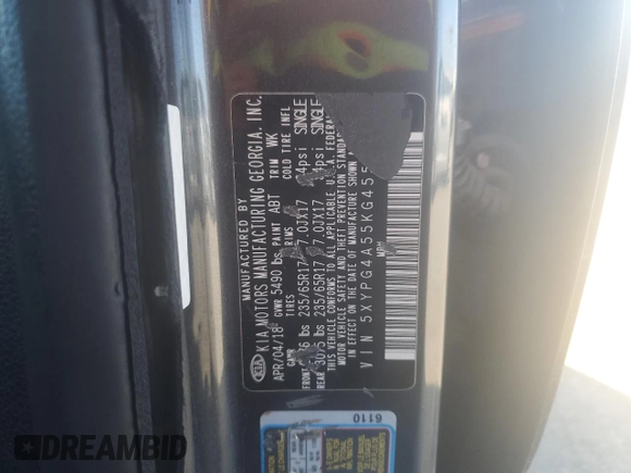 2019 Kia Sorento LX with VIN 5XYPG4A55KG455080, listed as a Copart auction lot 46253135 with 112,415 mi miles and Salvage Title. Bid and sale history available at DreamBid. Image 12.