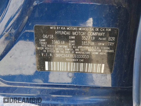 2018 Hyundai Accent SE with VIN 3KPC24A38JE033053, listed as a IAAI auction lot 41978766 with 160,956 mi miles and . Bid and sale history available at carsss.com. Image 9.