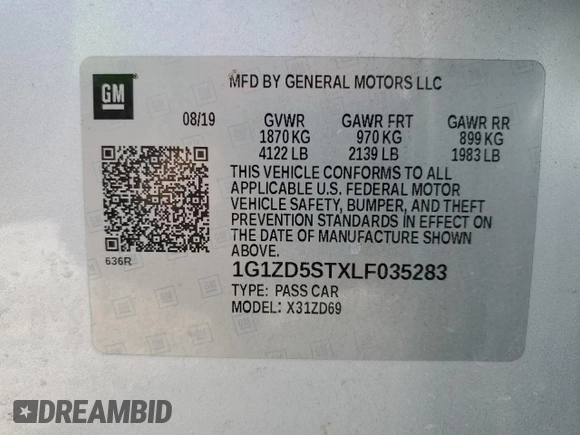 2020 Chevrolet Malibu LT with VIN 1G1ZD5STXLF035283, listed as a Copart auction lot 54701265 with 97,319 mi miles and Clean Title. Bid and sale history available at DreamBid. Image 12.
