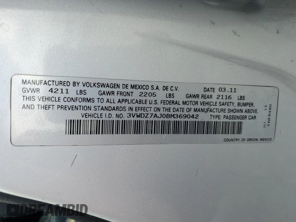 2011 Volkswagen Jetta Sedan SE w/Convenience & Sunroof PZEV with VIN 3VWDZ7AJ0BM369042, listed as a Copart auction lot 51161705 with 187,973 mi miles and Salvage Title. Bid and sale history available at carsss.com. Image 15.