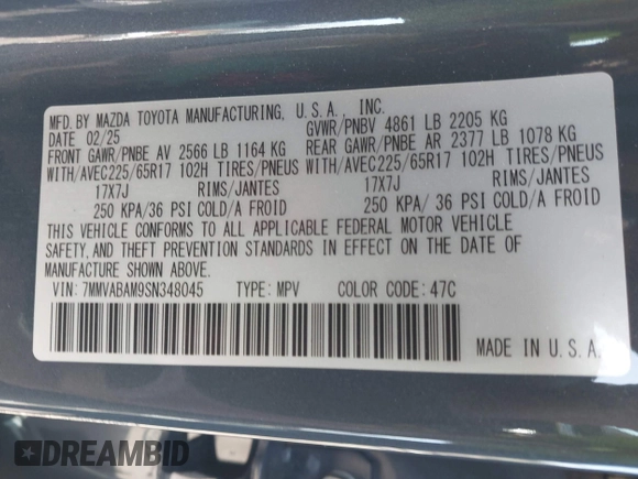 2025 Mazda CX-50 S Select z VIN 7MMVABAM9SN348045, wystawiony jako IAAI lot #42077636 z przebiegiem 2 211 mil mil oraz . Historia ofert i sprzedaży dostępna na DreamBid. Obrazek 9.