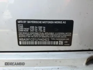 2020 BMW 3 Series 330i with VIN WBA5R1C01LFH42423, listed as a Copart auction lot 54194495 with 50,688 mi miles and Salvage Title. Bid and sale history available at carsss.com. Image 13.