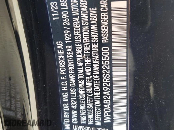 2024 Porsche 911 Carrera S with VIN WP0AB2A92RS225500, listed as a Copart auction lot 46703155 with 761 mi miles and Salvage Title. Bid and sale history available at carsss.com. Image 13.