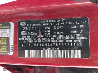 2014 Kia Optima EX with VIN 5XXGN4A76EG281195, listed as a IAAI auction lot 41875540 with 131,751 mi miles. Bid and sale history available at carsss.com. Image 9.