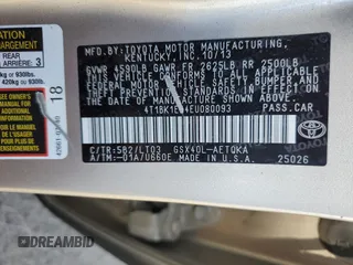 2014 Toyota Avalon Limited with VIN 4T1BK1EB4EU080093, listed as a Copart auction lot 54106595 with 108,995 mi miles and Salvage Title. Bid and sale history available at DreamBid. Image 13.