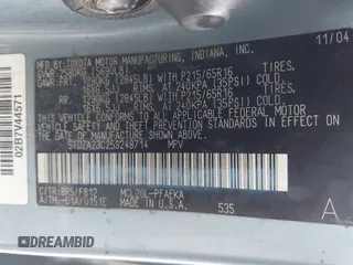 2005 Toyota Sienna CE with VIN 5TDZA23C25S248714, listed as a IAAI auction lot 42221277 with 318,125 mi miles and . Bid and sale history available at DreamBid. Image 9.