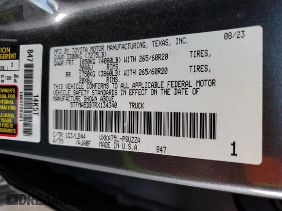 2024 Toyota Tundra 1794 Edition with VIN 5TFMA5DB7RX134340, listed as a Copart auction lot 52682195 with 29,271 mi miles and Salvage title. Bid and sale history available at DreamBid. Image 12.