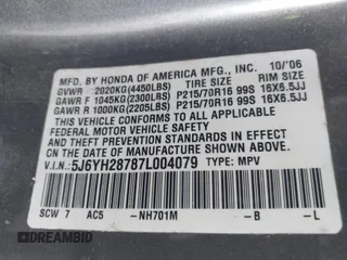 2007 Honda Element EX with VIN 5J6YH28787L004079, listed as a IAAI auction lot 41262957 with 178,119 mi miles and . Bid and sale history available at DreamBid. Image 9.