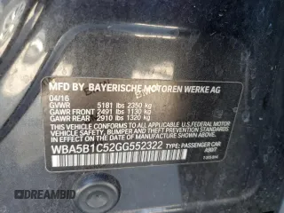 2016 BMW 5 Series 535i with VIN WBA5B1C52GG552322, listed as a Copart auction lot 88642675 with Not Provided miles and Salvage Title. Bid and sale history available at DreamBid. Image 13.