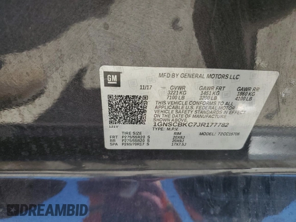 2018 Chevrolet Tahoe LT with VIN 1GNSCBKC7JR177782, listed as a Copart auction lot 73240494 with 138,296 mi miles and Salvage title. Bid and sale history available at DreamBid. Image 15.