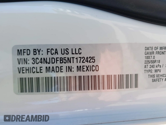 2022 Jeep Compass Latitude Lux с VIN 3C4NJDFB5NT172425, выставлен на аукционе IAAI как лот 41800293 с пробегом 34 588 миль миль и . История ставок и продаж доступна на DreamBid. Изображение 9.