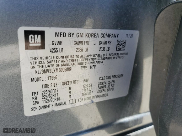 2021 Chevrolet TrailBlazer ACTIV with VIN KL79MVSLXMB095089, listed as a Copart auction lot 49621815 with 35,987 mi miles and Non Repairable. Bid and sale history available at carsss.com. Image 12.