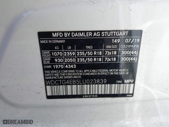 2020 Mercedes-Benz GLA with VIN WDCTG4EB5LU023839, listed as a IAAI auction lot 41432735 with 28,639 mi miles. Bid and sale history available at carsss.com. Image 9.
