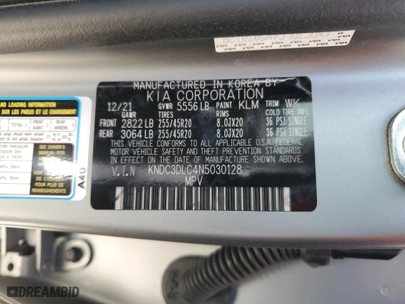 2022 Kia EV6 Wind with VIN KNDC3DLC4N5030128, listed as a Copart auction lot 53374625 with 38,275 mi miles and Clean Title. Bid and sale history available at carsss.com. Image 14.