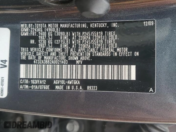 2010 Toyota Venza z VIN 4T3ZA3BB2AU021403, wystawiony jako Copart lot #58087145 z przebiegiem 135 969 mil mil oraz Czysty tytuł • Clean title. Historia ofert i sprzedaży dostępna na DreamBid. Obrazek 13.