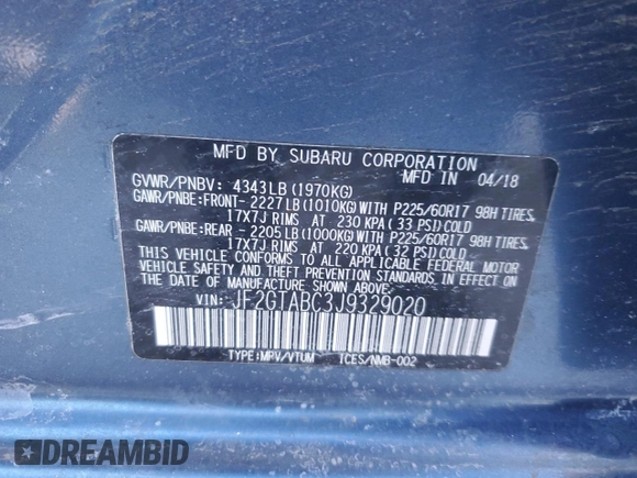 2018 Subaru Crosstrek Premium z VIN JF2GTABC3J9329020, wystawiony jako Copart lot #44219625 z przebiegiem 110 476 mil mil oraz Szkoda całkowita • Salvage title. Historia ofert i sprzedaży dostępna na DreamBid. Obrazek 12.