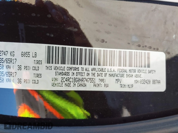 2017 Chrysler Pacifica Touring L with VIN 2C4RC1BG0HR747551, listed as a IAAI auction lot 42139664 with 120,057 mi miles and . Bid and sale history available at DreamBid. Image 9.