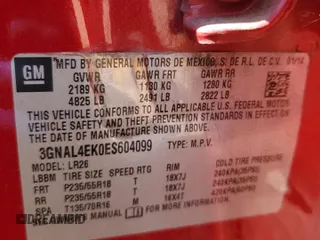 2014 Chevrolet Captiva Sport LTZ with VIN 3GNAL4EK0ES604099, listed as a Copart auction lot 73608464 with Not Provided miles and Salvage Title. Bid and sale history available at DreamBid. Image 13.