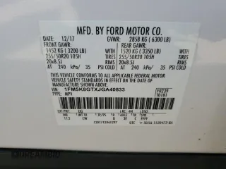 2018 Ford Explorer Sport z VIN 1FM5K8GTXJGA40833, wystawiony jako Copart lot #60527975 z przebiegiem 123 544 mil mil oraz Szkoda całkowita • Salvage title. Historia ofert i sprzedaży dostępna na DreamBid. Obrazek 13.