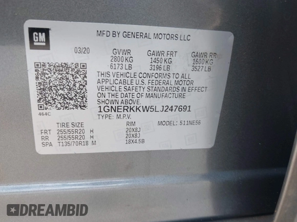 2020 Chevrolet Traverse Premier с VIN 1GNERKKW5LJ247691, выставлен на аукционе IAAI как лот 42257971 с пробегом 68 036 миль миль и . История ставок и продаж доступна на DreamBid. Изображение 9.
