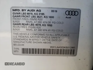 2019 Audi e-tron Premium Plus with VIN WA1LAAGE9KB012960, listed as a Copart auction lot 66488553 with 26,579 mi miles. Bid and sale history available at carsss.com. Image 12.