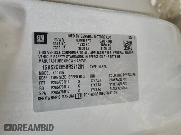 2011 GMC Yukon SLT with VIN 1GKS2CE05BR271281, listed as a Copart auction lot 45723165 with 235,095 mi miles and Salvage title. Bid and sale history available at DreamBid. Image 14.