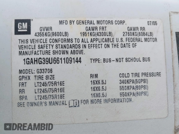 2006 Chevrolet Express Passenger with VIN 1GAHG39U661109144, listed as a IAAI auction lot 42439731 with 163,372 mi miles and . Bid and sale history available at DreamBid. Image 9.