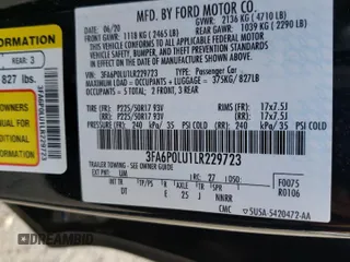 2020 Ford Fusion Hybrid SE with VIN 3FA6P0LU1LR229723, listed as a Copart auction lot 66063492 with 40,516 mi miles. Bid and sale history available at carsss.com. Image 10.