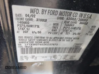 2002 Ford F-150 XLT with VIN 1FTRW07602KD37873, listed as a IAAI auction lot 42048067 with 1 mi miles. Bid and sale history available at carsss.com. Image 9.