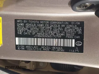 2006 Lexus ES 350 with VIN JTHBA30G065170759, listed as a IAAI auction lot 42207331 with 173,969 mi miles and . Bid and sale history available at DreamBid. Image 9.