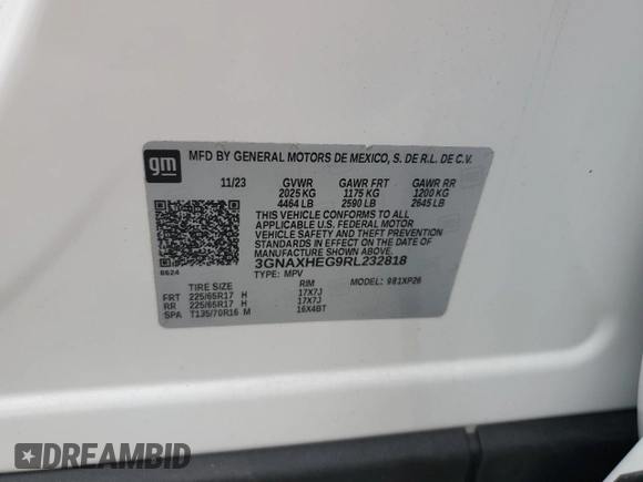 2024 Chevrolet Equinox LS with VIN 3GNAXHEG9RL232818, listed as a Copart auction lot 52411955 with Not Provided miles and Non Repairable. Bid and sale history available at DreamBid. Image 14.