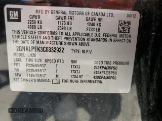 2012 Chevrolet Equinox 2LT z VIN 2GNALPEK3C6332922, wystawiony jako Copart lot #56377305 z przebiegiem 192 682 mil mil oraz Szkoda całkowita • Salvage title. Historia ofert i sprzedaży dostępna na DreamBid. Obrazek 13.