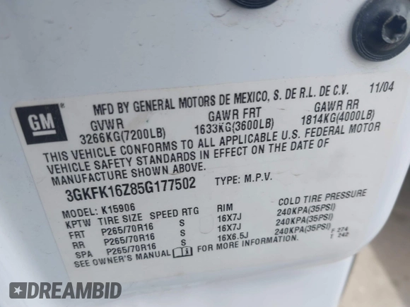 2005 GMC Yukon XL SLT with VIN 3GKFK16Z85G177502, listed as a IAAI auction lot 41899772 with 203,173 mi miles. Bid and sale history available at carsss.com. Image 9.