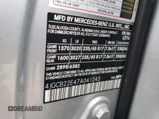 2007 Mercedes-Benz R 3.0L with VIN 4JGCB22E47A041243, listed as a Copart auction lot 83314984 with 87,682 mi miles and Salvage Title. Bid and sale history available at DreamBid. Image 15.