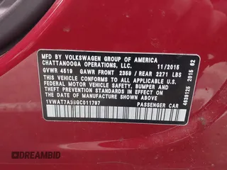 2016 Volkswagen Passat S с VIN 1VWAT7A38GC011797, выставлен на аукционе IAAI как лот 41227670 с пробегом 128 238 миль миль и . История ставок и продаж доступна на DreamBid. Изображение 9.