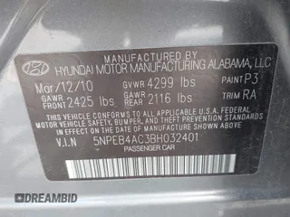 2011 Hyundai Sonata GLS with VIN 5NPEB4AC3BH032401, listed as a IAAI auction lot 42215100 with 159,178 mi miles and . Bid and sale history available at DreamBid. Image 9.