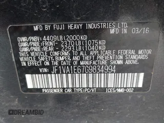 2016 Subaru WRX Premium with VIN JF1VA1E67G9834994, listed as a IAAI auction lot 41158411 with 94,033 mi miles. Bid and sale history available at carsss.com. Image 9.